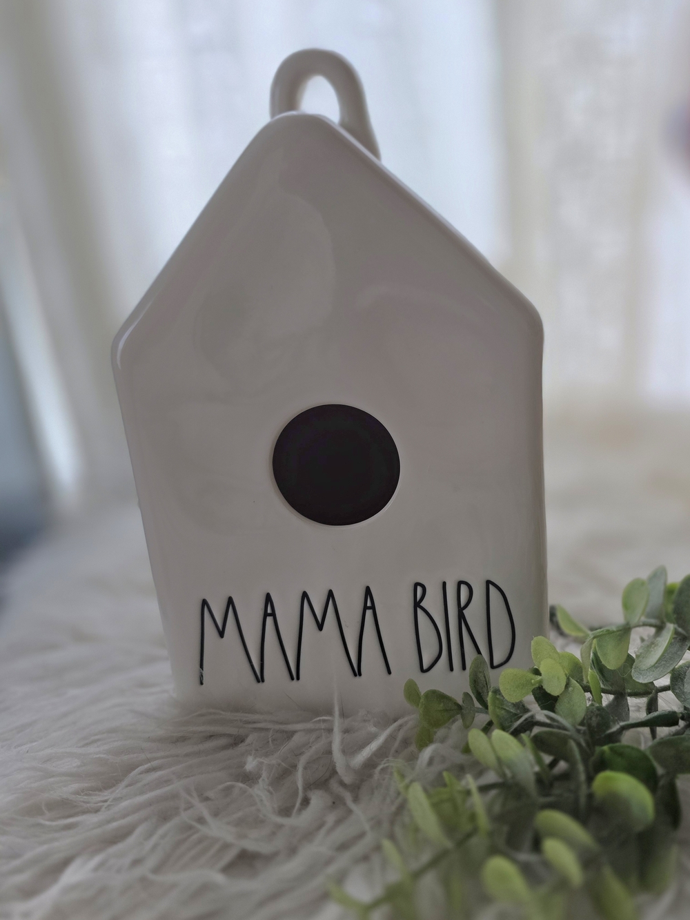 White Ceramic  Rae Dunn 'Mama Bird' Decorative Birdhouse